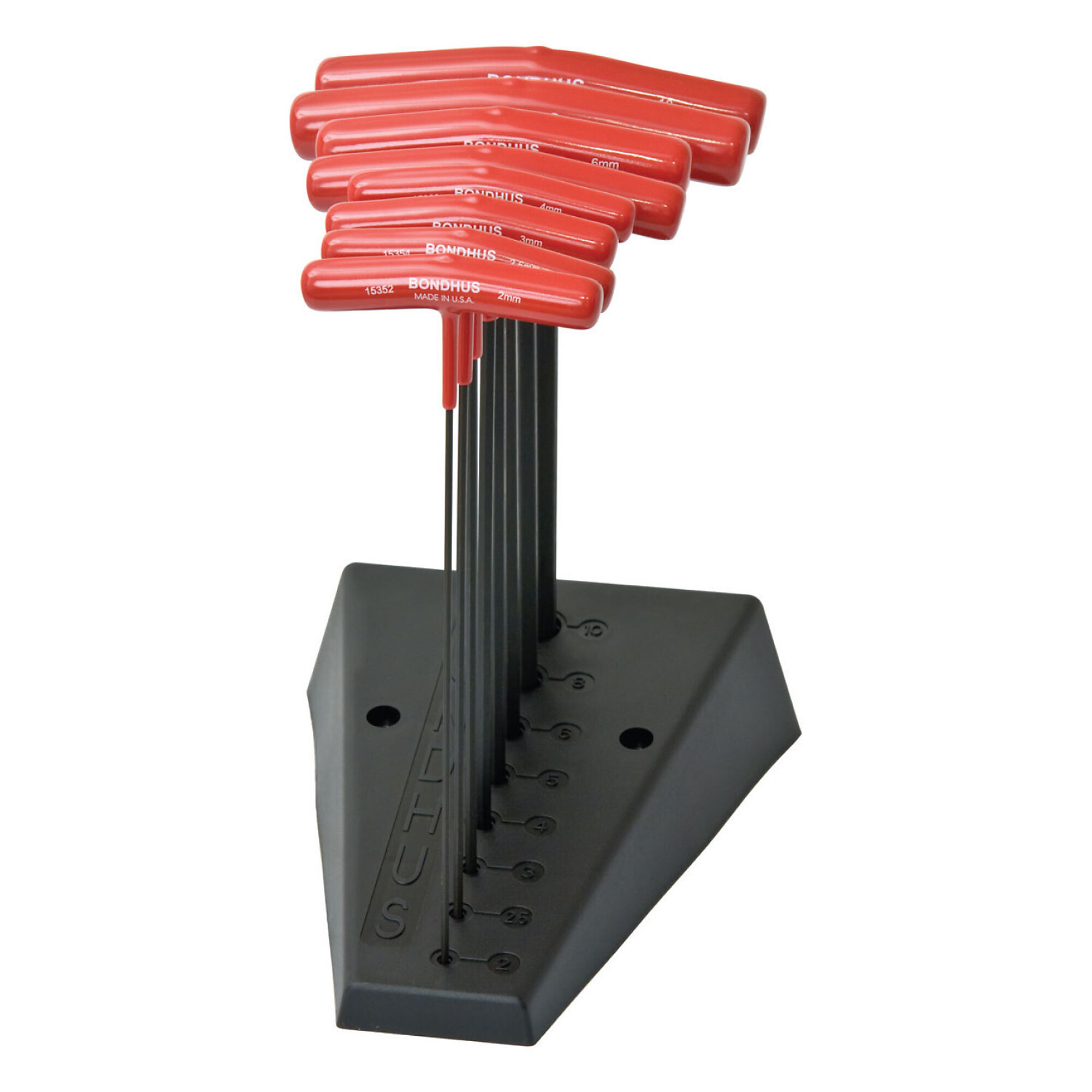 Bondhus Hex T-Handle Set of 8, 9" Length, 2-10mm with stand, Model 15389